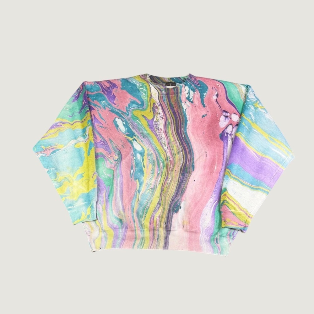 Vintage Oneita Marble Hydro Dip Sweatshirt XL Pink Purple Teal Made in USA 90s